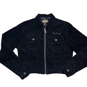 NEW Harley Davidson Women's Black Motorcycle Corduroy Trucker Riding Jacket SZ M